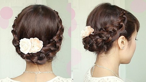 Crochet Stitch Braid Updo Hairstyle For Medium