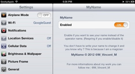 MyName Cydia Tweak - Change Your Carrier Name For iPhone iPad iPod ~ Geeky Apple - The new iPad 3, iPhone iOS6 Jailbreaking and Unlocking Guides | Best iPhone Applications For Business | Scoop.it