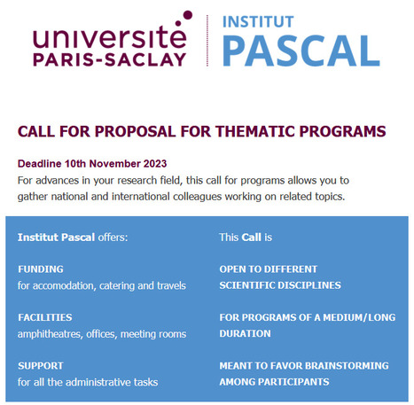 Institut Pascal Call for Proposal now open | Life Sciences Université Paris-Saclay | Scoop.it