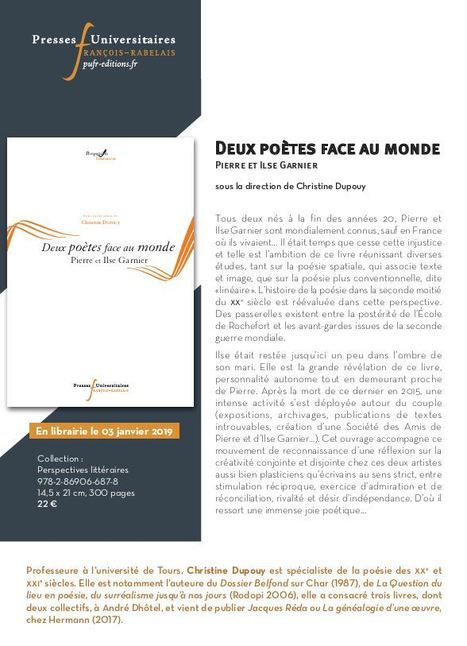(Parution) Deux po&egrave;tes face au monde, Pierre et Ilse Garnier, sous la direction de Christine Dupouy | Poezibao | Scoop.it
