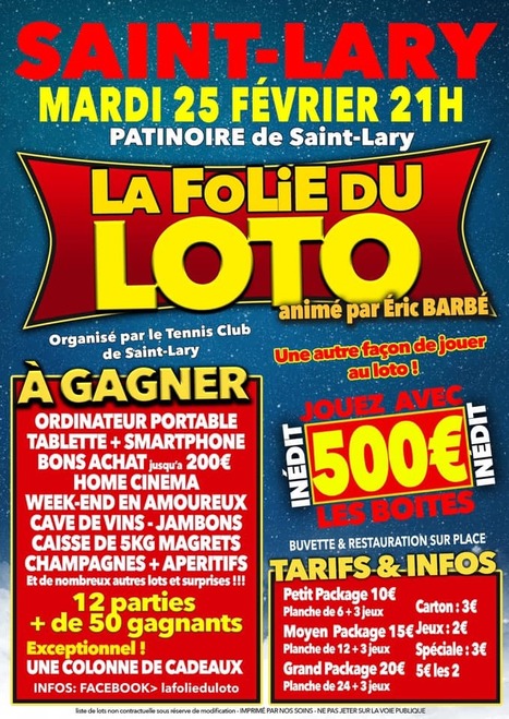 Loto du Tennis Club de Saint-Lary Soulan le 25 février | Vallées d'Aure & Louron - Pyrénées | Scoop.it