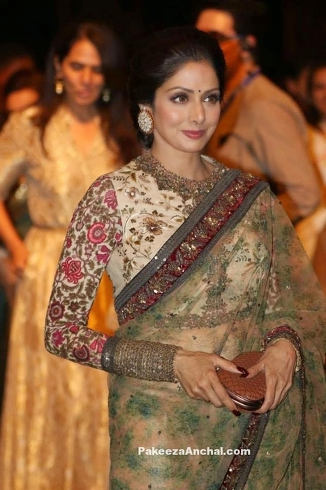 Sridevi in Full Sleeved Embroidery Boat Neck Blouse and Saree by Sabyasachi | Indian Fashion Updates | Scoop.it