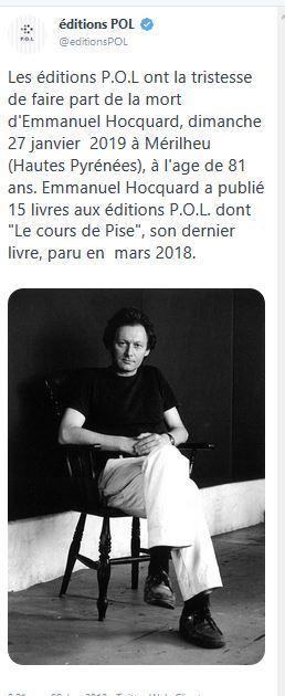 (Disparition) La mort d'Emmanuel Hocquard | Poezibao | Scoop.it