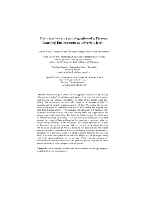 (99+) First Steps towards an Integrated Personal Learning Environment at the University Level | Education 2.0 & 3.0 | Scoop.it