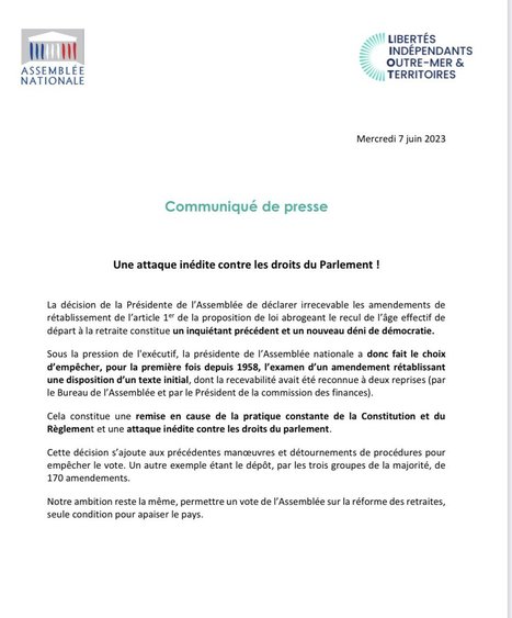 Communiqu&eacute; de presse du groupe LIOT | Campagnes en France | Scoop.it