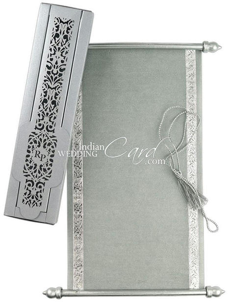 Shimmer silver intricate Jali Laser Cut Scroll Wedding Invitation | Wedding Cards | Order Wedding Invitation Online | Scoop.it