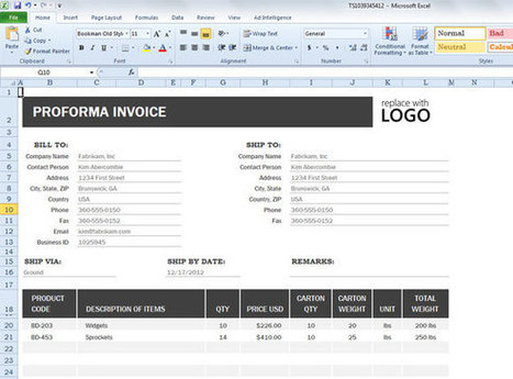 Proforma Invoice Template for Excel 2013 | Free Templates for Business (PowerPoint, Keynote, Excel, Word, etc.) | Scoop.it