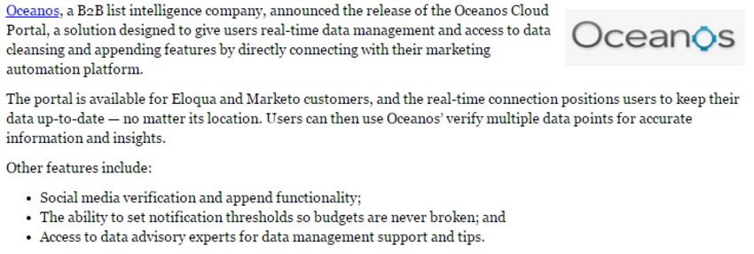 Oceanos Unveils Cloud Portal For Eloqua & Marketo Users - Demand Gen Report | The MarTech Digest | Scoop.it