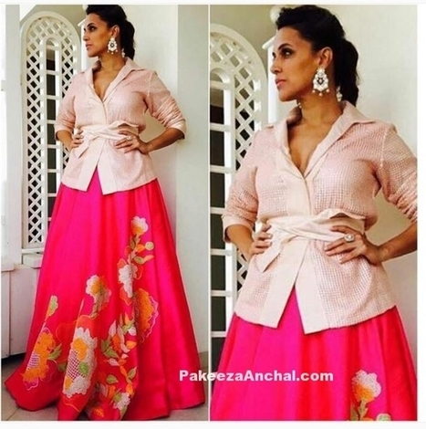 Neha Dhupia in Floral Pink Lehenga by Neeta Lulla | Indian Fashion Updates | Scoop.it