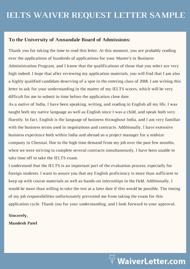 request letter business example IELTS Waiver Let Sample Request Waiver  Letter