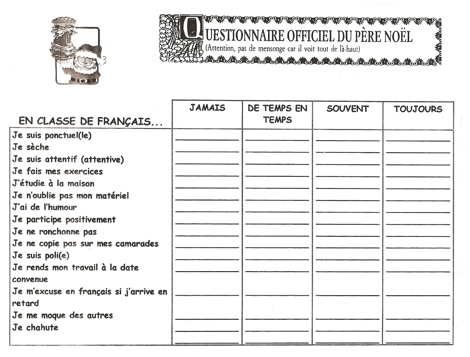 Questionnaire Officiel du Père Noël Questionnaire Officiel du Père Noël