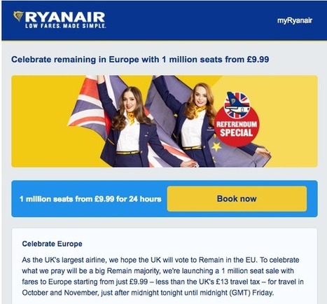 Ryanair  — which originally predicted a Remain vote —launches £9.99 flight sale for people who 'need a getaway' after Brexit wins | Public Relations & Social Marketing Insight | Scoop.it