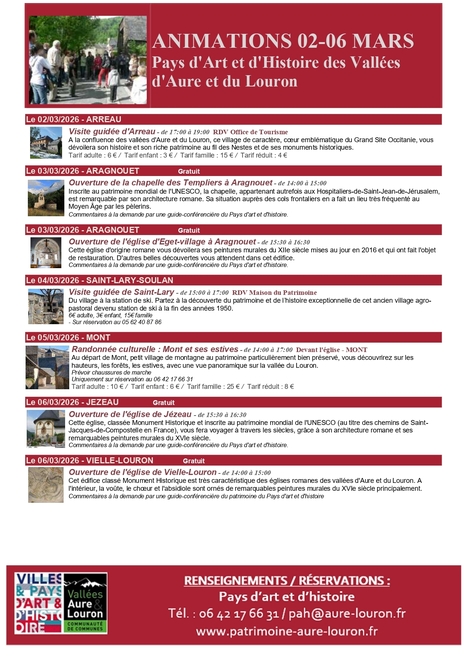 Animations du Pays d'Art et d'Histoire du 02 au 06 mars | Vall&eacute;es d'Aure & Louron - Pyr&eacute;n&eacute;es | Scoop.it