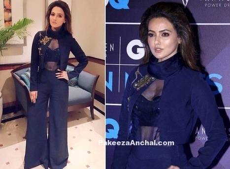 Sana Khan in Nikita M Haisalakar Navy Blue pantsuit, #ActressInBlueDresses, #ActressInPants, #BollywoodActress, #BollywoodDesignerDresses, #CelebrityDresses, #DesignerWear, #IndianFashionDesigners,... | Indian Fashion Updates | Scoop.it