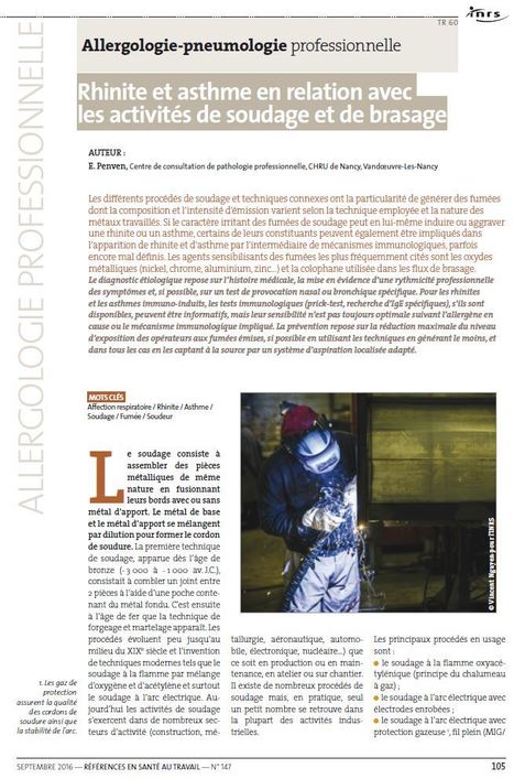 Rhinite et asthme en relation avec les activités de soudage et de brasage | Prévention du risque chimique | Scoop.it