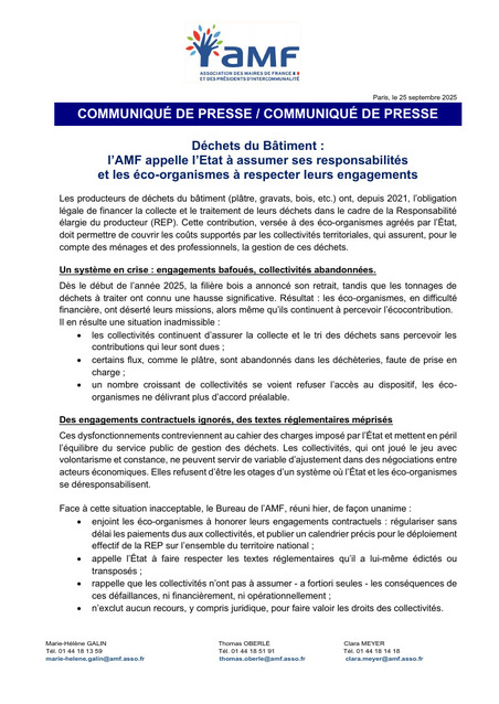 Déchets du Bâtiment : l’AMF appelle l’État à assumer ses responsabilités et les éco-organismes à respecter leurs engagements | Veille juridique du CDG13 | Scoop.it