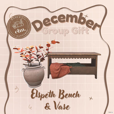 Elspeth Bench & Vase December 2025 Group Gift by Elm. | Teleport Hub - Second Life Freebies | Second Life Freebies | Scoop.it