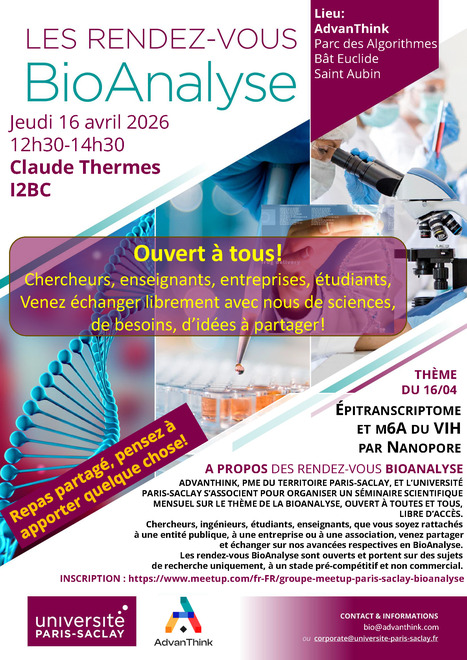 Rendez-Vous BioAnalyse de Paris-Saclay &ndash; Claude Thermes : "S&eacute;quen&ccedil;age Nanopore de l'ARN : d&eacute;tecter les m&eacute;thylations m6A du VIH", jeudi 16 avril 2026 &agrave; 12:30 | Life Sciences Universit&eacute; Paris-Saclay | Scoop.it