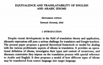(AR) (EN) (PDF) - Equivalence and translatability of English & Arabic idioms | Mohammad Awwad | Glossarissimo! | Scoop.it