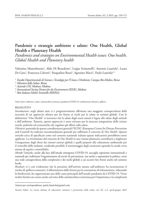 Pandemie e strategie ambiente e salute: One Health, Global Health e Planetary Health - Sistema Salute | Medici per l'ambiente - A cura di ISDE Modena in collaborazione con "Marketing sociale". Newsletter N&deg;34 | Scoop.it