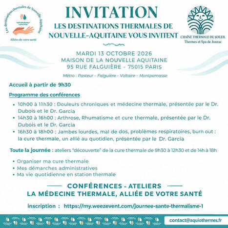 Journ&eacute;e Sant&eacute; et Thermalisme - Paris 13 octobre 2026 | Fibromyalgie Actualit&eacute;s | Scoop.it