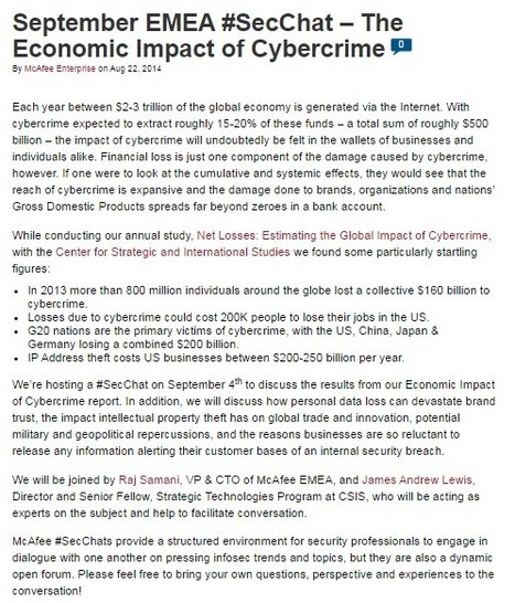 September EMEA #SecChat – The Economic Impact of Cybercrime - McAfee | 21st Century Learning and Teaching | Scoop.it