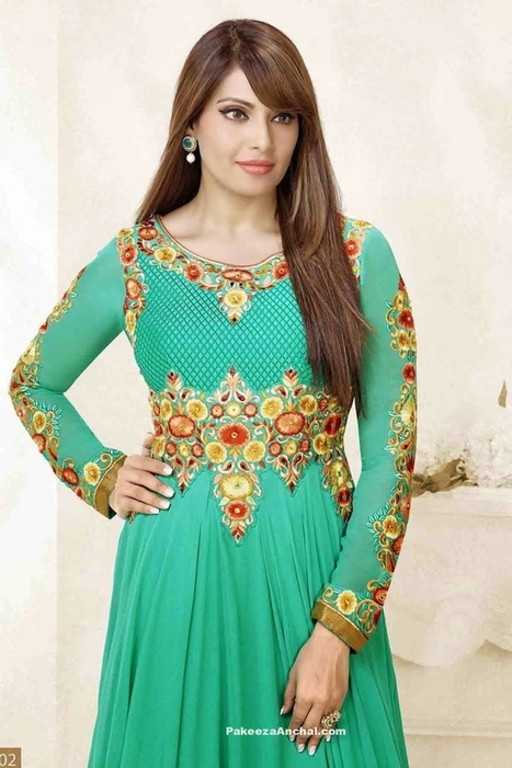 Actress Bipasha Basu in Turquoise Fancy Anarkali Churidar Suits | Indian Fashion Updates | Scoop.it