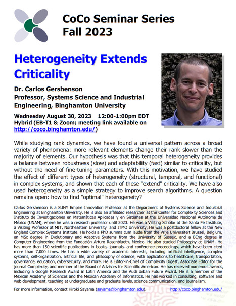First CoCo seminar of Fall 2023 by Carlos Gershenson on Wed. Aug. 30th | Binghamton Center of Complex Systems (CoCo) | Scoop.it