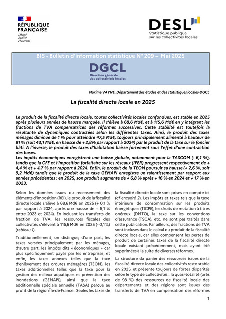 Le produit de la fiscalit&eacute; directe locale, toutes collectivit&eacute;s locales confondues, est stable en 2025 apr&egrave;s plusieurs ann&eacute;es de hausse marqu&eacute;e. | Veille juridique du CDG13 | Scoop.it