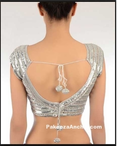Latest V Neck shimmering Silver Blouse Back Design for Women | Indian Fashion Updates | Scoop.it