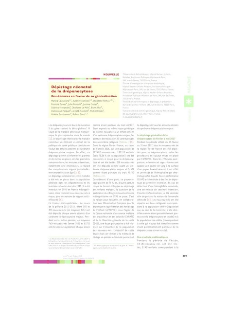 Dépistage néonatal de la drépanocytose - Des données en faveur de sa généralisation | médecine/sciences | dépistage néonatal | Scoop.it