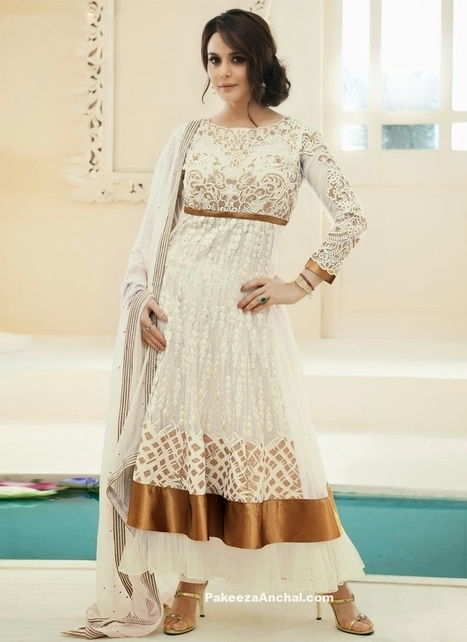 Preity Zinta in White Net Anarkali Salwar Kameez with Embroidery | Indian Fashion Updates | Scoop.it