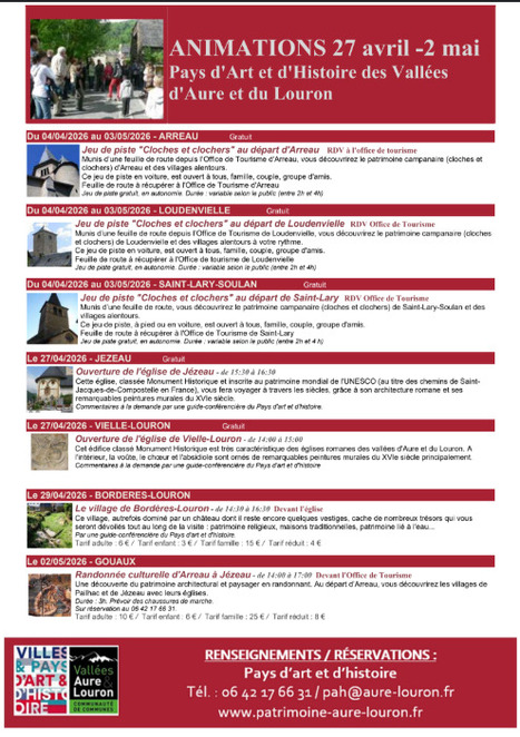 Programme d'animations du Pays d'art et d'histoire des vall&eacute;es d'Aure et du Louron du 27 avril au 2 mai | Vall&eacute;es d'Aure & Louron - Pyr&eacute;n&eacute;es | Scoop.it
