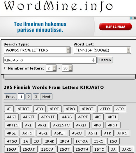 295 Finnish Words From Letters KIRJASTO :: WordMine.info -- International Dictionary Search Engine | 1Uutiset - Lukemisen tähden | Scoop.it