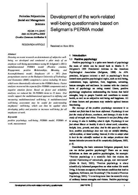 (PDF) Development of the work-related well-being questionnaire based on Seligman's PERMA model (Periodica Polytechnica Social and Management Sciences) | Agota Kun, Balogh Péter, and Krasz Kata - A... | Managing Stress for Educators | Scoop.it