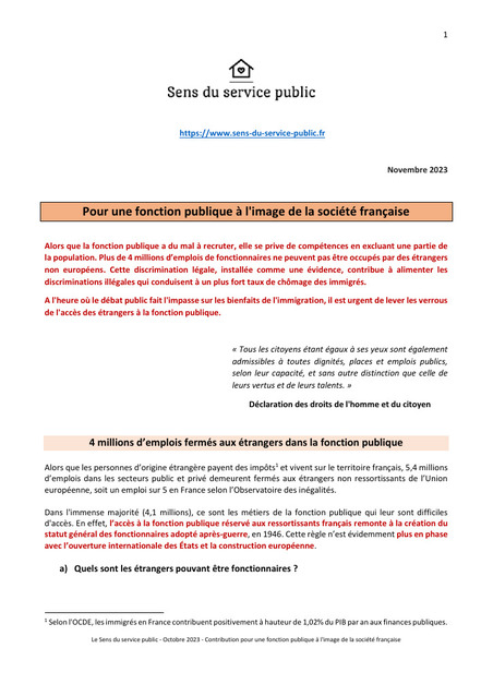 Ouverture du statut de fonctionnaire aux non européens - Pour une fonction publique à l'image de la société française en la rendant accessible aux étrangers (amendement au PL « Immigration ») | Veille juridique du CDG13 | Scoop.it