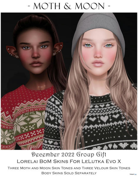 Lorelai & Yvaine Skin For Lelutka EvoX December 2022 Group Gift by Moth & Moon | Teleport Hub - Second Life Freebies | Second Life Freebies | Scoop.it