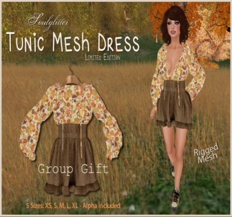 Tunic Mesh Dress Limited Edition Group Gift by Soulglitter | Teleport Hub - Second Life Freebies | Second Life Freebies | Scoop.it