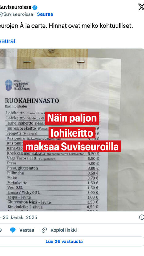 Tällainen on Suviseurojen ruokahinnasto | 1Uutiset - Lukemisen tähden | Scoop.it