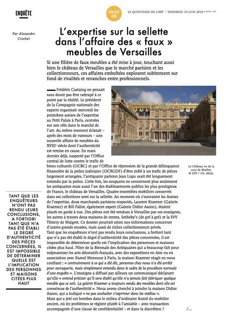 L’expertise sur la sellette<br/>dans l’affaire des « faux »<br/>meubles de Versailles / Le Quotidien de l'art | La revue de presse & web du SNA | Scoop.it