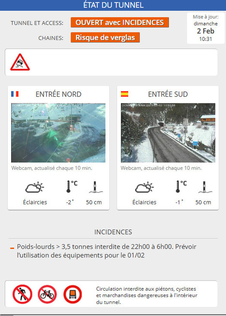 Conditions d'accès au tunnel de Bielsa le 2 février (10:31)  | Vallées d'Aure & Louron - Pyrénées | Scoop.it