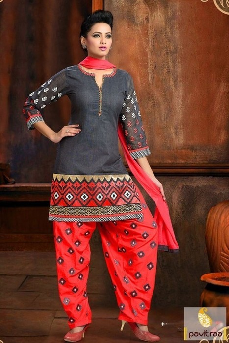 Dark Grey Color Cotton Punjabi Suit Online Sh