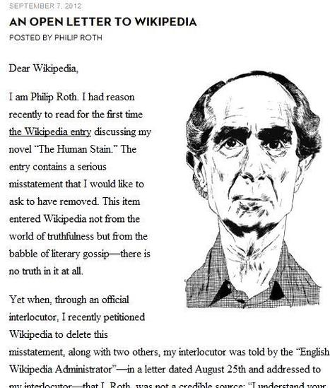 TOUTE UNE HISTOIRE – Quand Wikipédia empêche l’écrivain Philip Roth de corriger sa propre page | Chronique des Droits de l'Homme | Scoop.it