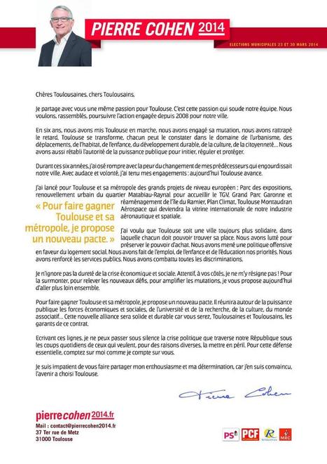 Lettre ouverte de Pierre Cohen aux Toulousaines et aux Toulousains | Toulouse La Ville Rose | Scoop.it