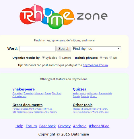RhymeZone rhyming dictionary and thesaurus | Poems | 21st Century Learning and Teaching | Scoop.it
