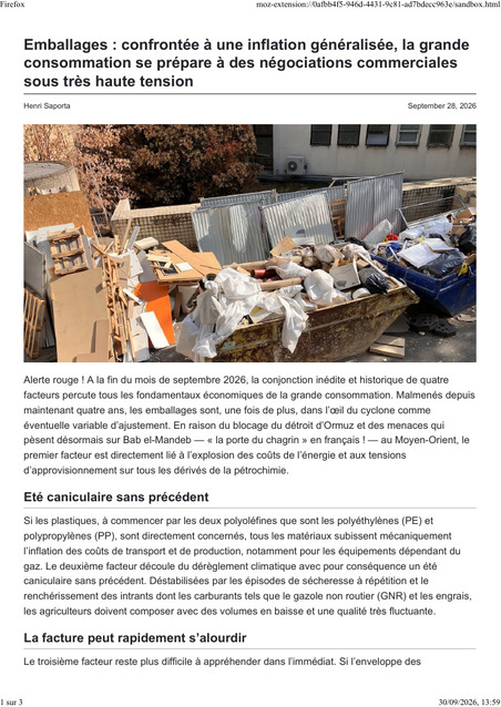 USINE_20260930_Emballages confront&eacute;e &agrave; une inflation g&eacute;n&eacute;ralis&eacute;e, la grande consommation se pr&eacute;pare &agrave; des n&eacute;gociations commerciales sous tr&egrave;s haute tension.pdf | Environnement et technique | Scoop.it