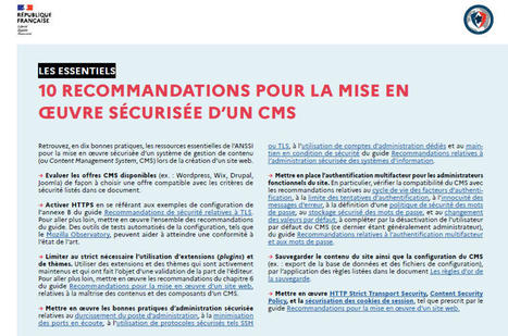 10 recommandations pour la mise en œuvre sécurisée d'un CMS | ANSSI | UTIKXO | Cybersécurité & Data Protection - RGPD | Scoop.it