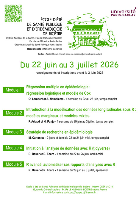 SAVE THE DATE ! Ecole d'&eacute;t&eacute; de sant&eacute; publique et d'&eacute;pid&eacute;miologie de Paris-Saclay &ndash; Du 22 juin au 3 juillet 2026 | Life Sciences Universit&eacute; Paris-Saclay | Scoop.it