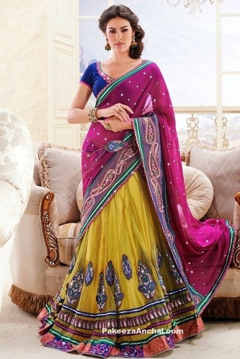 Magenta And Yellow Faux Georgette Half Saree Model Lehenga Style | Indian Fashion Updates | Scoop.it