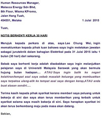 Contoh Surat Berhenti Kerja Tanpa Notis Contoh Surat